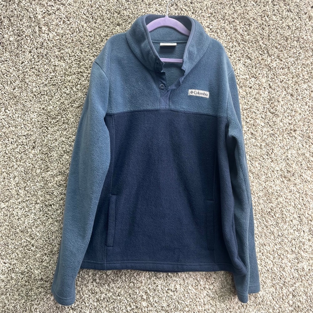 Columbia Sweatshirt Boys Large (14/16) Blue Colorblock Snap-Neck Fleece Pullover